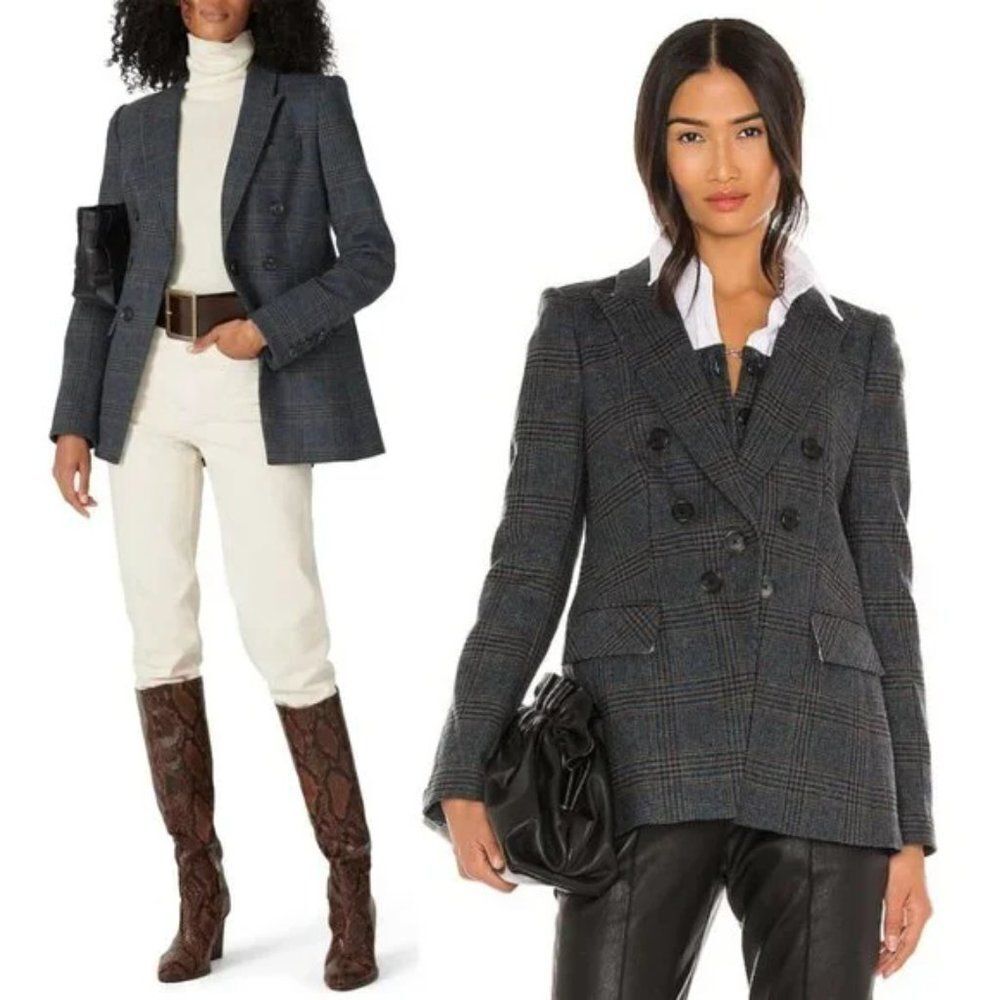 Veronica Beard Yareli Navy Blue Plaid Blazer Dickey Jacket